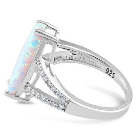 New Sterling Silver Marquise White Lab Opal Ring - Picture 4 of 5